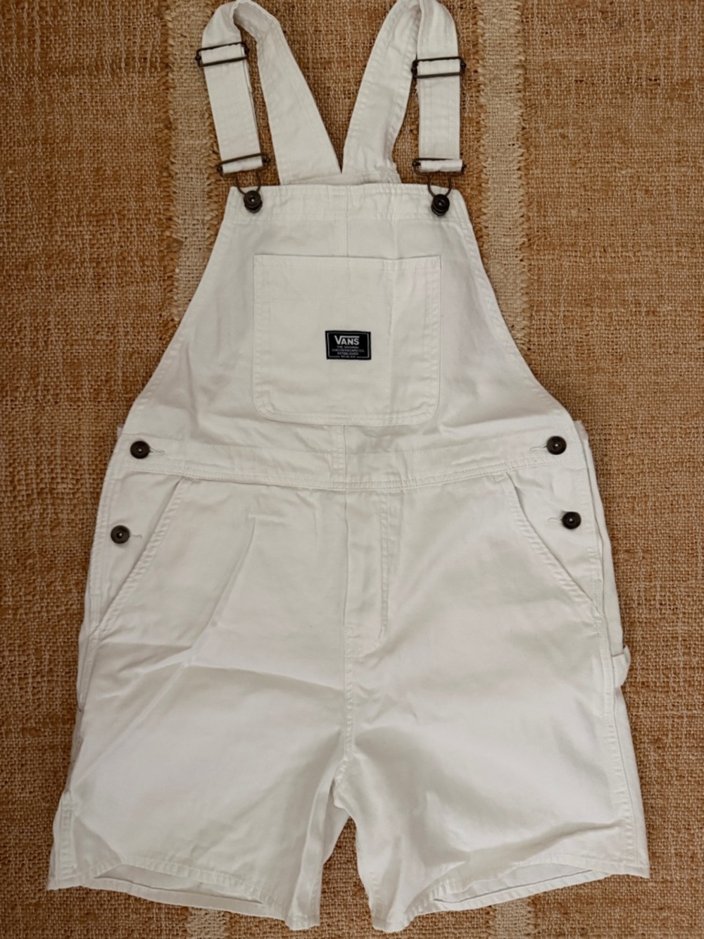 Vans White Cotton Short Overalls with Black Patch size medium
